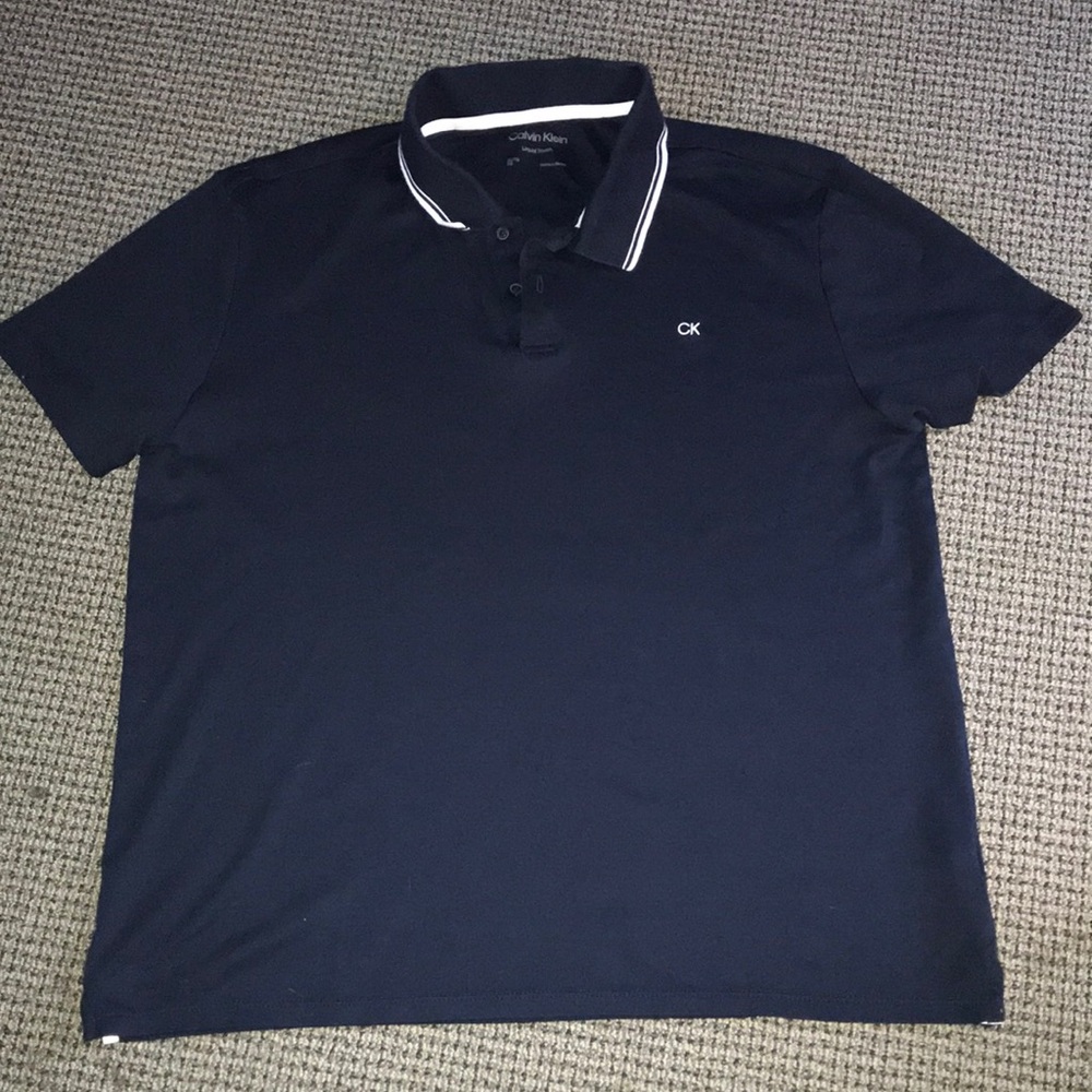 Calvin Klein Men's Navy Polo Shirt with Contrast Trim